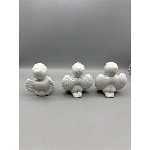 Vintage Ceramic Angels Set Of 3 White Glossy 4” Tall - Picture 6 of 13